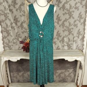 Kim Rogers teal and black fashion dress